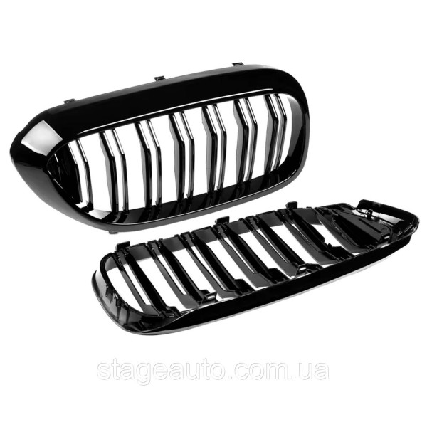 Решетка ноздри BMW БМВ 5 series G30, G31 2017-2020 Черный Глянец 2 ребра Двойные M-Look