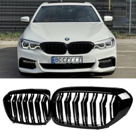 Решетка ноздри BMW БМВ 5 series G30, G31 2017-2020 Черный Глянец 2 ребра Двойные M-Look