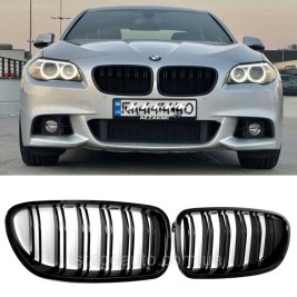 Решетка ноздри BMW БМВ 5 series F10, F11 Черный Глянец 2 ребра Двойные M-Look
