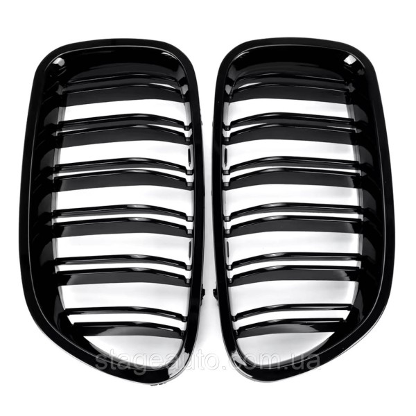 Решетка ноздри BMW БМВ 5 series F11, F10 Черный Глянец 2 ребра Двойные M-Look