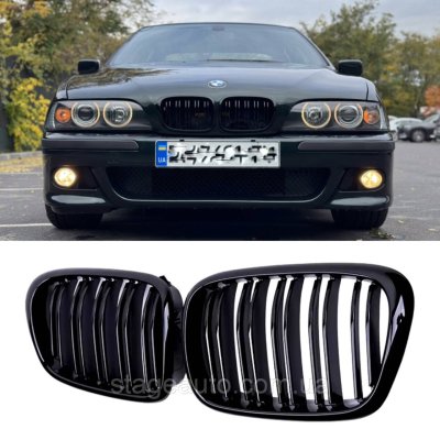 Решітка ноздрі BMW БМВ 5 series E39 седан,універсал Чорний Глянець 2 ребра Подвійні M-Look