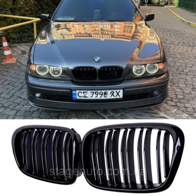 Решітка ноздрі BMW БМВ 5 series E39 універсал,седан Чорний Глянець 2 ребра Подвійні M-Look