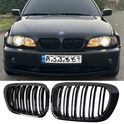 Решітка ноздрі BMW БМВ 3 series E46 FL універсал,седан Чорний Глянець 2 ребра Подвійні M-Look