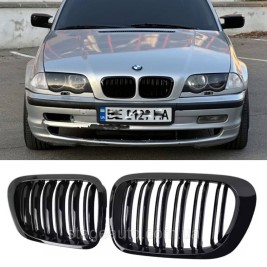 Решетка ноздри BMW БМВ 3 series E46 универсал,седан Черный Глянец 2 ребра Двойные M-Look