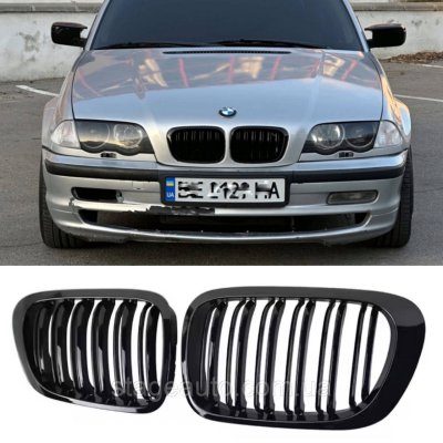 Решітка ноздрі BMW БМВ 3 series E46 універсал,седан Чорний Глянець 2 ребра Подвійні M-Look