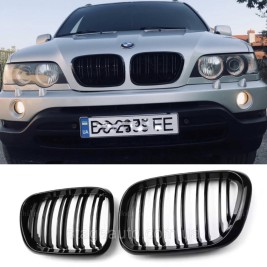 Решетка ноздри BMW БМВ 5 series E53 2000-2003 Черный Глянец 2 ребра Двойные M-Look