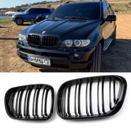 Решетка ноздри BMW БМВ X5 series E53 2003-2006 Черный Глянец 2 ребра Двойные M-Look