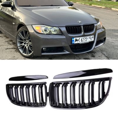 Решітка ноздрі BMW БМВ 3 series E90 седан,універсал Чорний Глянець 2 ребра Подвійні M-Look