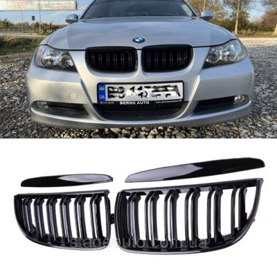 Решітка ноздрі BMW БМВ 3 series E91 універсал,седан Чорний Глянець 2 ребра Подвійні M-Look