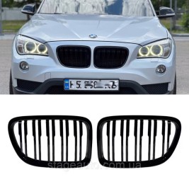 Решетка ноздри BMW БМВ X1 series E84 Черный Глянец 2 ребра Двойные M-Look
