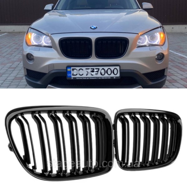 Решетка ноздри BMW БМВ X1 series E84 Черный Глянец 2 ребра Двойные M-Look