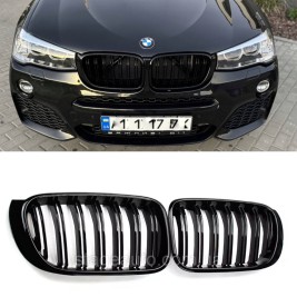 Решетка ноздри BMW БМВ X3 X4 series F25, F26 FL Черный Глянец 2 ребра Двойные M-Look