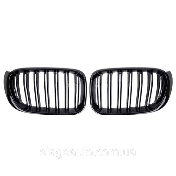 Решетка ноздри BMW БМВ X3 X4 series F25, F26 FL Черный Глянец 2 ребра Двойные M-Look
