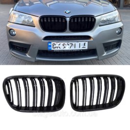 Решетка ноздри BMW БМВ X3 series F25 Черный Глянец 2 ребра Двойные M-Look