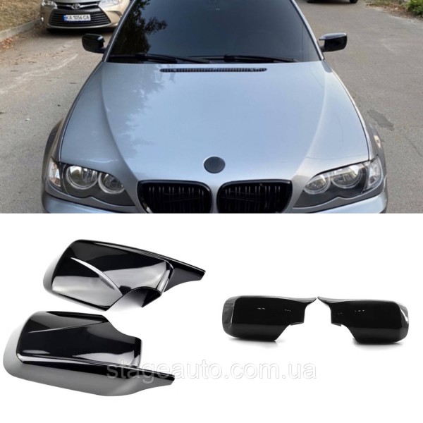 Накладки на зеркала M-performance BMW БМВ 3 series E46 седан, универсал Черный глянец