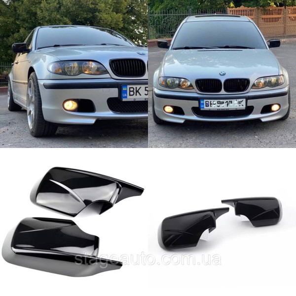 Накладки на зеркала M-performance BMW БМВ 3 series E46 универсал, седан Черный глянец