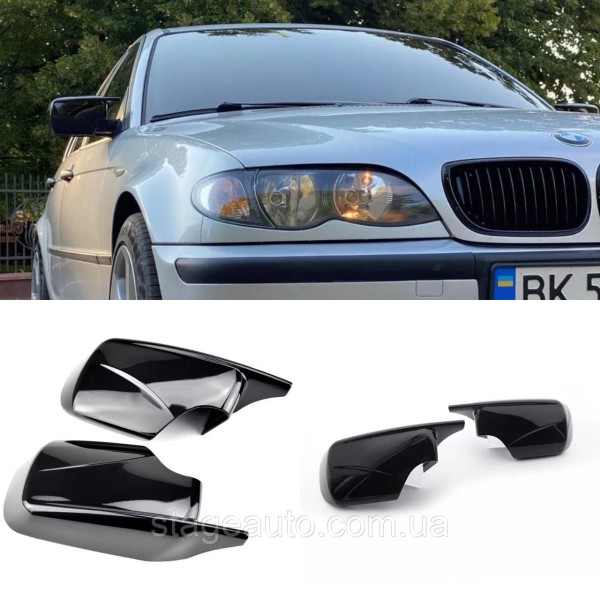 Накладки на зеркала M-performance BMW БМВ 3 series E46 универсал, седан Черный глянец