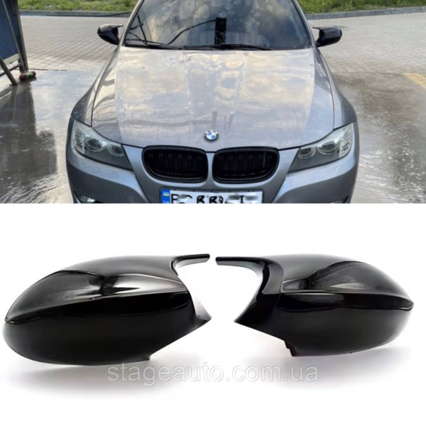 Накладки на зеркала M-performance BMW БМВ 3 series FL E91 E90 E92 E93 Черный глянец
