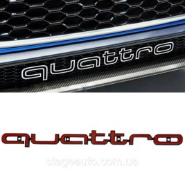 Эмблема шильдик, логотип Audi Ауди Quattro кватро в решетку радиатора Черно красный