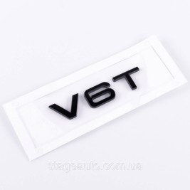 Эмблема шильдик на крылья, значок на крыло Audi Ауди V6T Черный Глянец