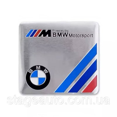 Металевий шильдик емблема Powered By BMW Motorsport БМВ Квадратний 60*55 мм