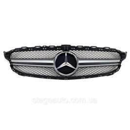 Решетка радиатора на Mercedes C-Class W205 2014-2018 год AMG стиль Silver ( с местом под камеру )