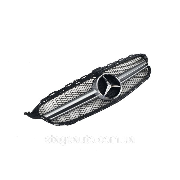 Решетка радиатора на Mercedes C-Class W205 2014-2018 год AMG стиль Silver ( с местом под камеру )
