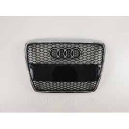 Решетка радиатора Audi A6 2004-2011год Черная с хром рамкой под парктроники (в стиле RS)