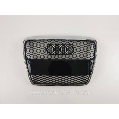 Решітка радіатора Audi A6 2004-2011 рік Чорна з хром рамкою під парктроніком (в стилі RS)