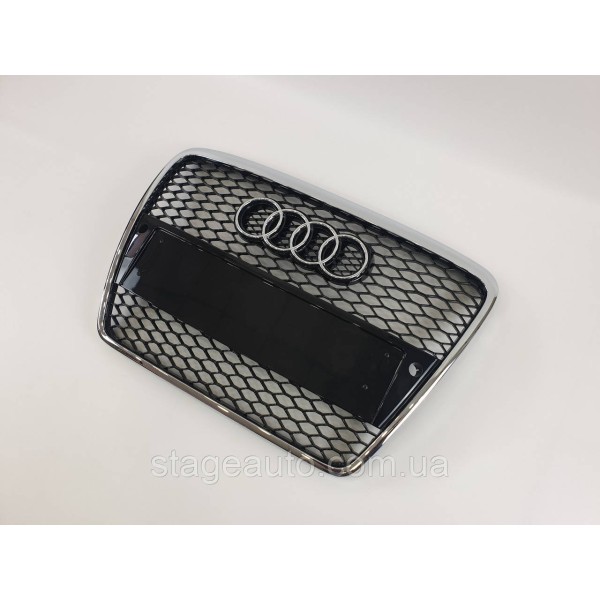 Решетка радиатора Audi A6 2004-2011год Черная с хром рамкой под парктроники (в стиле RS)