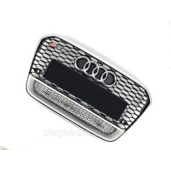 Решетка радиатора Audi A6 2011-2014год Черная с серой рамкой Quattro (в стиле RS)