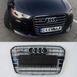 Решетка радиатора Audi A6 2011-2014год Черная с хромом (в стиле S-Line)