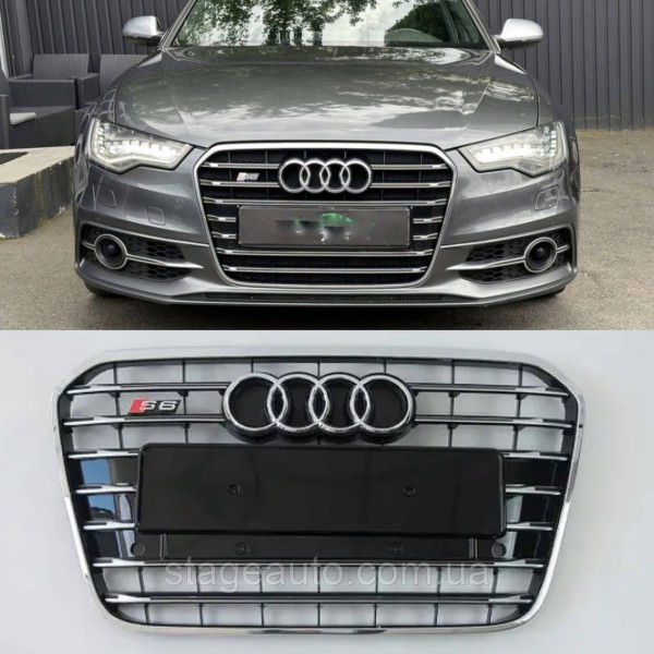 Решетка радиатора Audi A6 2011-2014год Черная с хромом (в стиле S-Line)