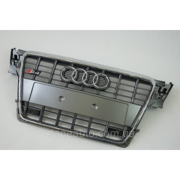 Решетка радиатора Audi A4 2007-2011 год Серая с хромом (в стиле S-Line)