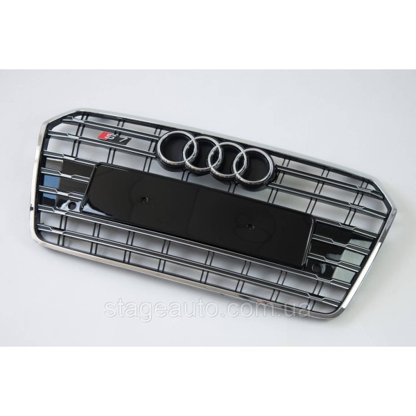 Решетка радиатора Audi A7 2014-2017год Черная с хромом (в стиле S-Line)