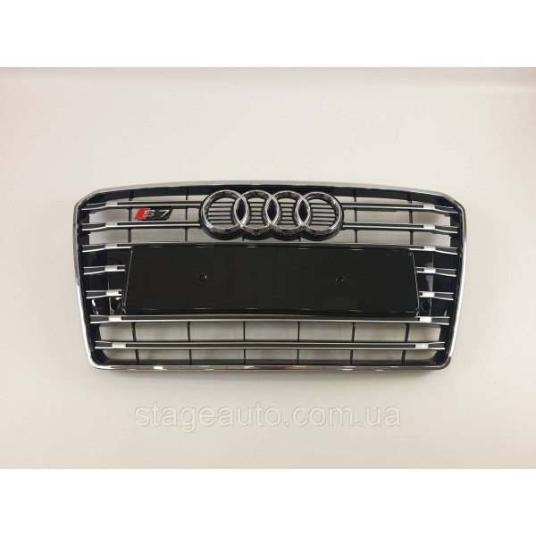 Решетка радиатора Audi A7 2010-2014год Черная с хромом (в стиле S-Line)