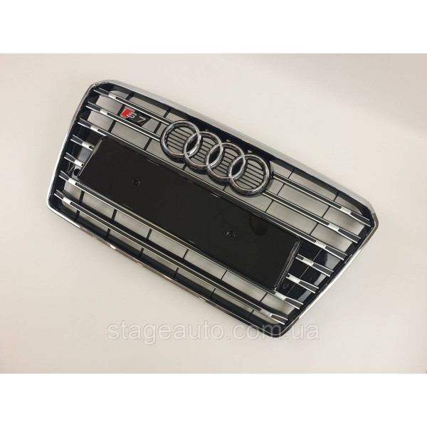 Решетка радиатора Audi A7 2010-2014год Черная с хромом (в стиле S-Line)