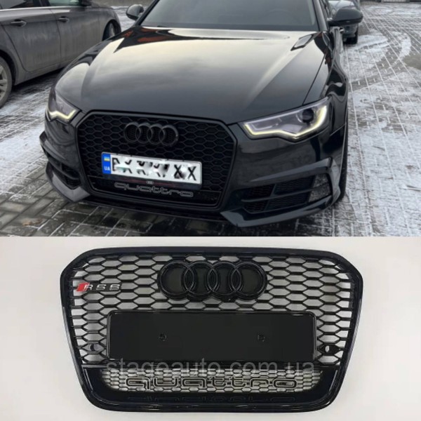 Решетка радиатора Audi A6 2014-2018год Черная Quattro (в стиле RS)