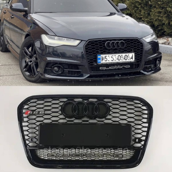 Решетка радиатора Audi A6 2014-2018год Черная Quattro (в стиле RS)