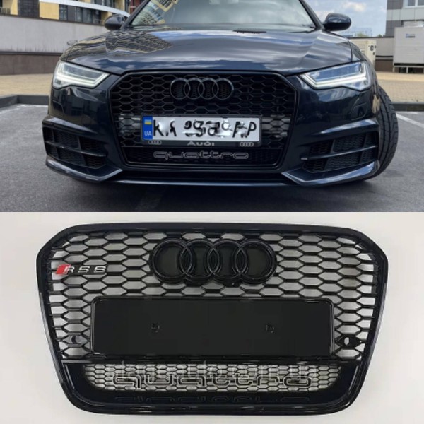 Решетка радиатора Audi A6 2014-2018год Черная Quattro (в стиле RS)