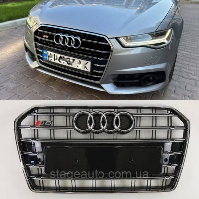 Решітка радіатора Audi A6 2014-2018 рік Чорна з хромом (в стилі S-Line)