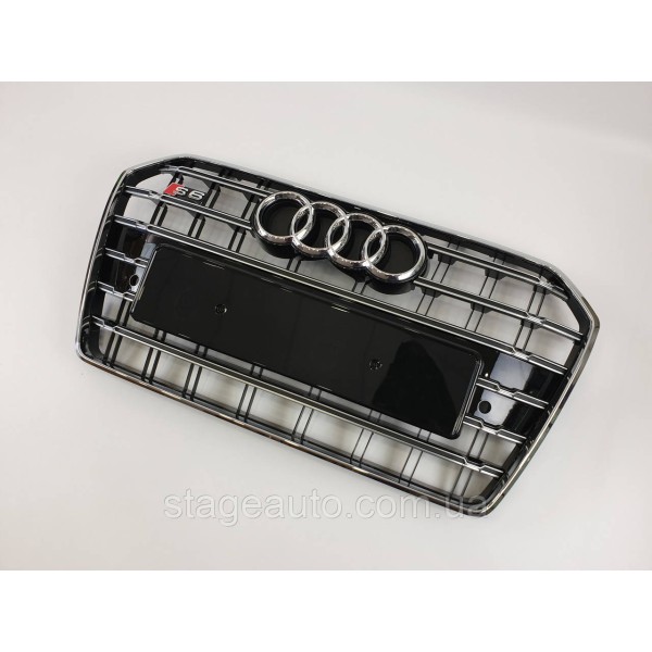 Решетка радиатора Audi A6 2014-2018год Черная с хромом (в стиле S-Line)
