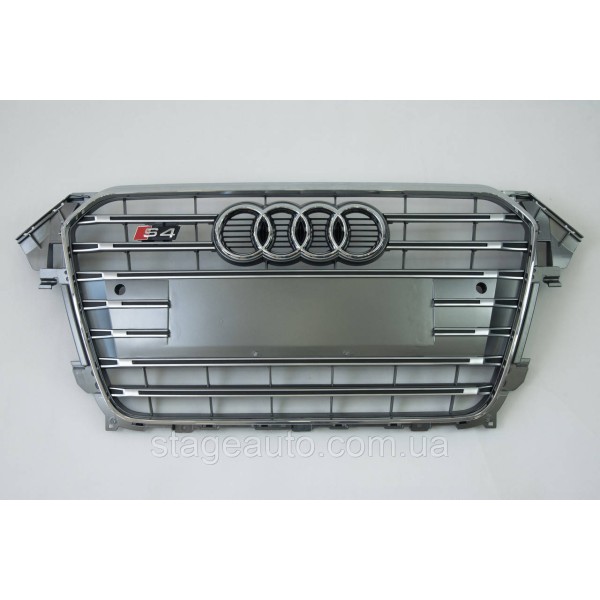 Решетка радиатора Audi A4 2011-2015год Серая с хромом (в стиле S-Line)