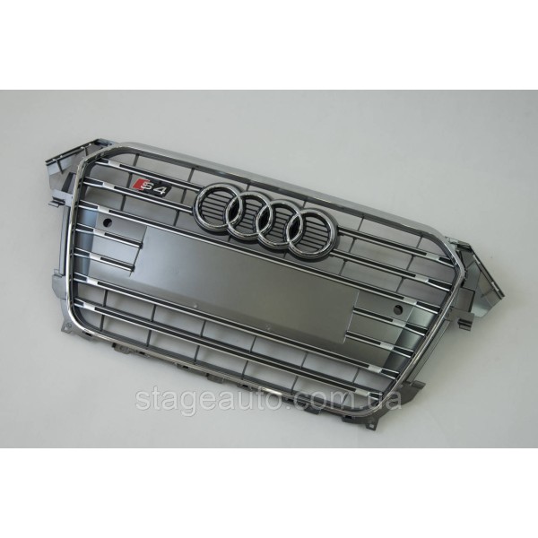 Решетка радиатора Audi A4 2011-2015год Серая с хромом (в стиле S-Line)