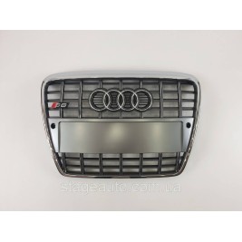 Решетка радиатора в стиле S-Line на Audi A6 C6 2004-2011 год Серая с хромом