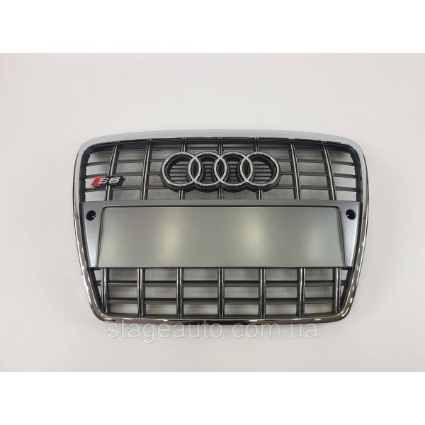 Решетка радиатора в стиле S-Line на Audi A6 C6 2004-2011 год Серая с хромом