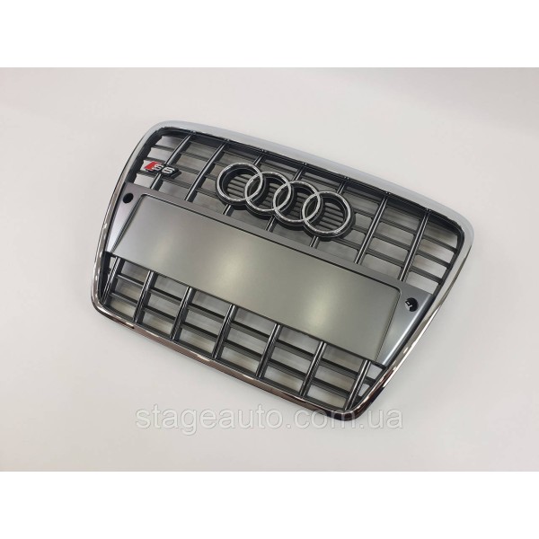 Решетка радиатора в стиле S-Line на Audi A6 C6 2004-2011 год Серая с хромом