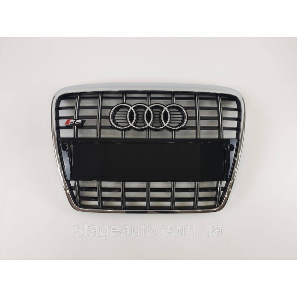 Решетка радиатора Audi A6 2004-2011год Черная с хромом (в стиле S-Line)