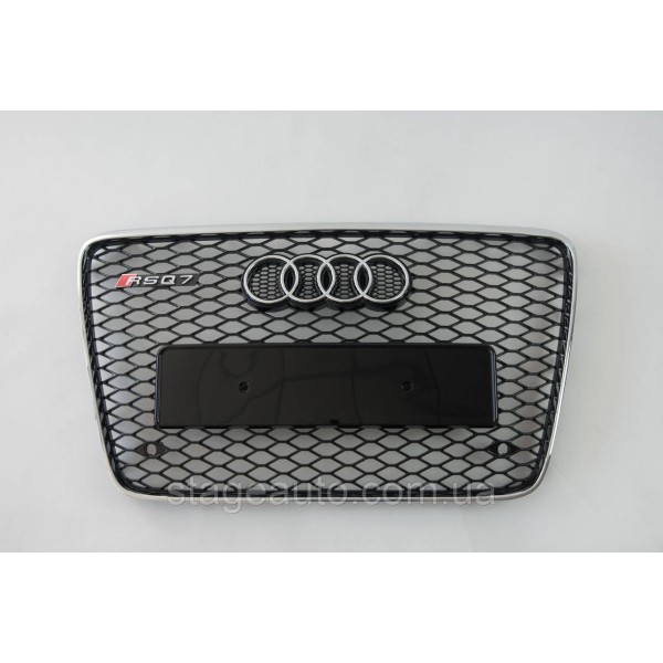 Решетка радиатора Audi Q7 2009-2015год Черная с хром рамкой (в стиле RS)