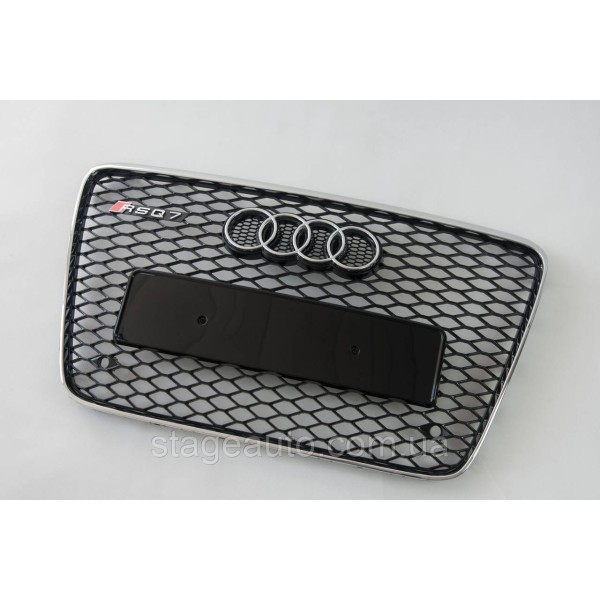 Решетка радиатора Audi Q7 2009-2015год Черная с хром рамкой (в стиле RS)